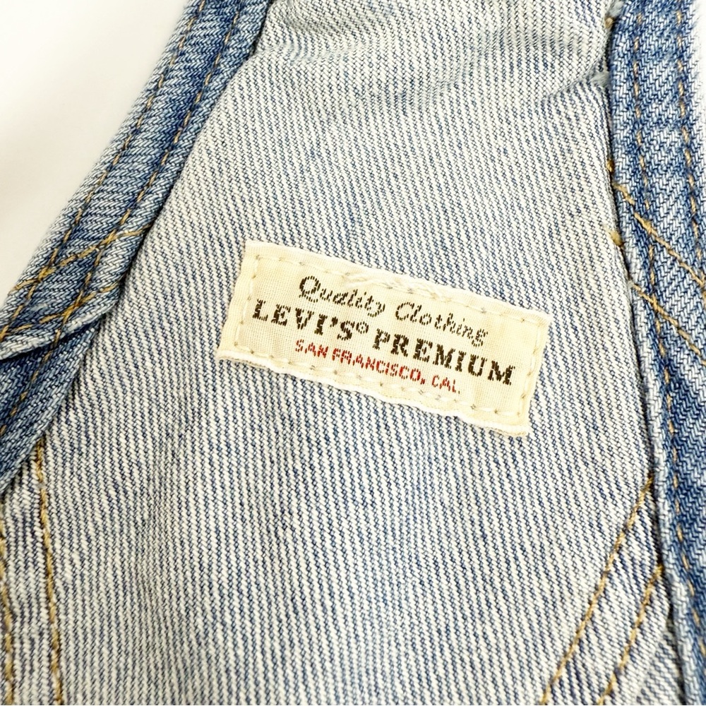 Levi’s Premium Vintage Denim Straight Leg Overalls Bright Light Wash Distressed - Picture 11 of 16